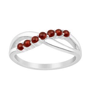 2MM Round Garnet 925 Sterling Silver Seven Stone Crossover Stackable Ring